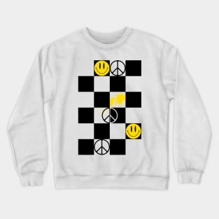 Checkered Smiley Face & Peace Sign Crewneck Sweatshirt
